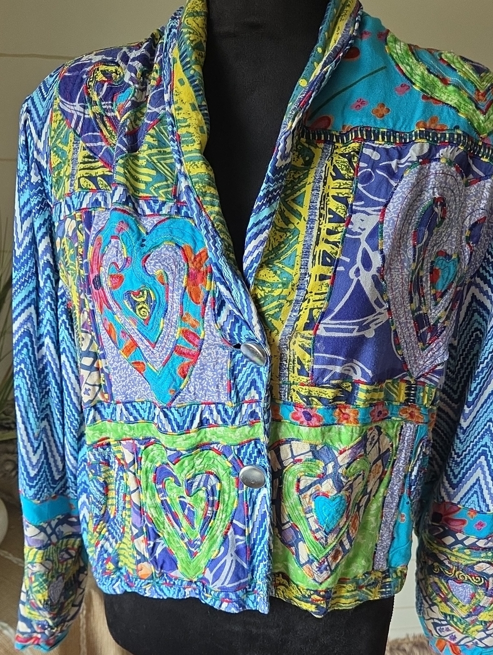 80s Vintage Sandy Starkman Patchwork Quilt Jacket Art To Wear M Wearable Art